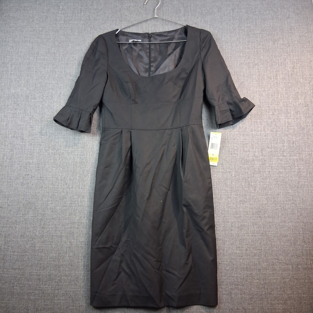 Tommy Hilfiger Black Ruffle Cap Sleeve Sheath Dress TD7S1ME1 Size 4 NEW - Picture 8 of 13